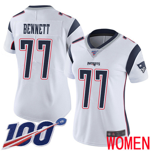New England Patriots Football #77 100th Limited White Women Michael Bennett Road NFL Jersey->new england patriots->NFL Jersey